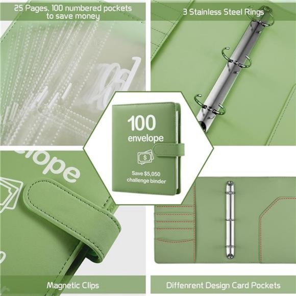 100 Envelopes Money Saving Challenge Binder with Reusable Laminated Tracker - Picture 3 of 7